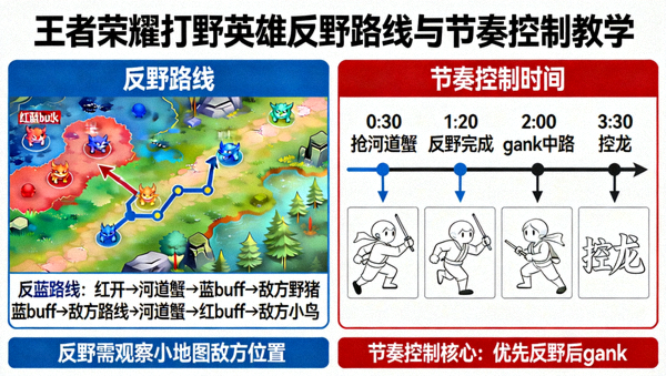 王者荣耀打野英雄反野路线与节奏控制教学画面